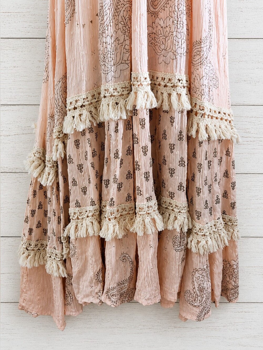 NWOT Zury Boho Paisley Maxi Dress Pink Metallic Lurex Tassel Free Size - Picture 4 of 12